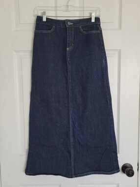 Vintage Gap 2000 Y2k Denim Midi Skirt Dark Wash Back Slit Sz 0 Fits Sz 27
